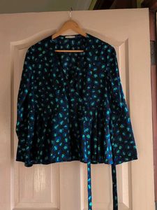 Blue &amp; Green Leopard Print Peplum Top