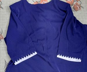 Blue Kurta with White Scalloped Trim shoulder