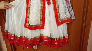 Elegant White &amp; Red Kurta Set with Dupatta
