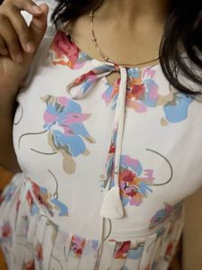 New piece Customized Floral Print White Maxi Dress
