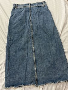 Classic Blue Denim Button-Up Midi Skirt