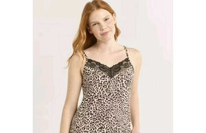 M&amp;S Leopard Print Cami Top with Lace Trim