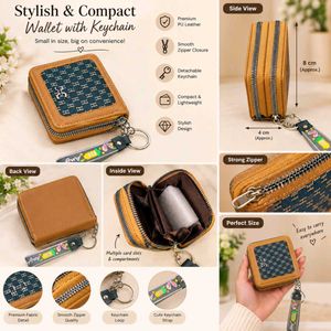 Stylish Double Zip Compact Wallet with Keychain