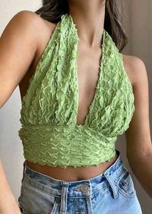 Lime Green Ruffle Halter Crop Top | Textured Y2K