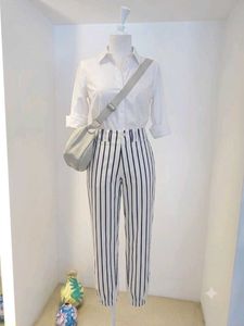 Chic Striped Cropped Pants with classy shirt