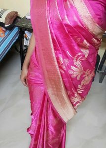 Pink &amp; Gold Banarasi Silk Saree