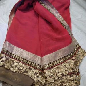 Embroidered Red Saree with Blouse