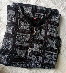 Black Kurta with White Pattern