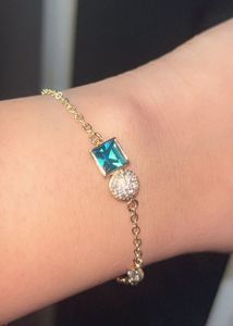 Anti Tarnish Gold Bracelet with Teal Stone