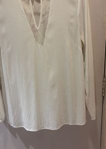 MANGO Elegant White Lace Details Top