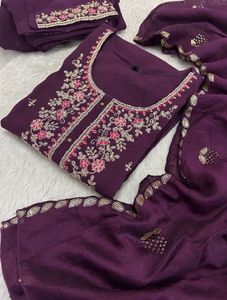 Embroidered Purple Kurta Set with Dupatta