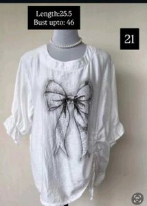 White Bow Print Top