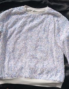 Party Wear White Sequence Sweater