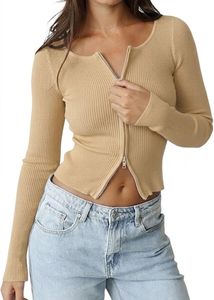 Ribbed Double Zipper Crop Top