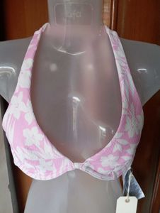 Pink Leaf Print Halter Bikini Top