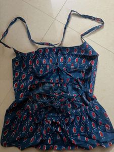 Blue Printed Halter Neck Tank Top