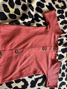 Ribbed Button-Up Top
