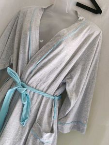 Cozy Grey Robe with Blue Trim