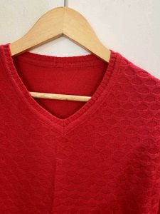 V-Neck Red Textured Sweater