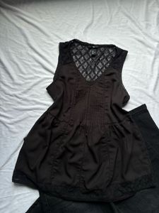 Black Lace Trim Sleeveless Top