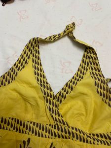 🌼 Yellow Floral Halter Neck Mini Dress