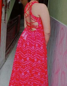 Red Bandhani Print Backless Dress