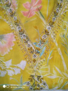 Yellow modal silk handwork suit with  muslin d