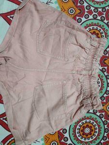 Women's Pink Paperbag Waist Denim Shorts