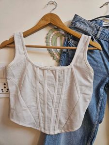 White Corset Top &amp; Wide Leg Jeans Set