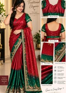 Beautiful Red Green Designer Saree | One time use