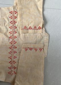 Embroidered Beige Kurta
