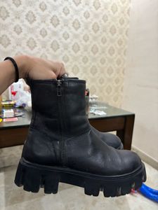Chunky Black Leather Boots