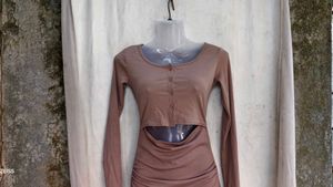 I. Cut-out Ruched Long Sleeve Mini Dress