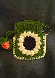 Handmade Crochet Sunflower Coin Pouch Keychain