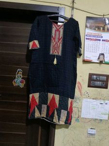 Stylish Black Kurta with Red & Beige Print