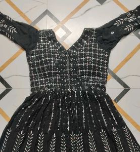 Elegant Black Sequined Ethnic Gown