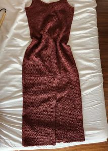Burgundy Maroon Textured Bodycon Maxi Dress