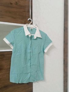 Chic Teal & White Striped Shirt