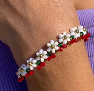 Cute Beaded Flower &amp; Cherry Bracelet