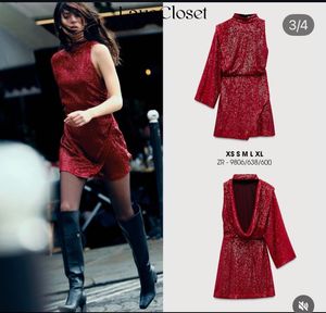 ZARA FESTIVE EDITION Sparkling Red Sequin Dress