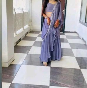Lavender Pleated Saree with Clutch