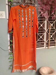 Orange Kurta with Mirror Work