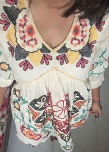 Boho Embroidered Mini Dress (L size)
