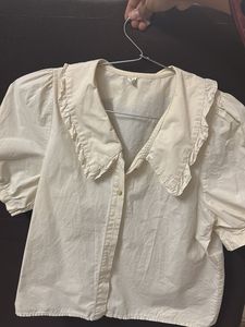 Cream Collared Puff Sleeve Top