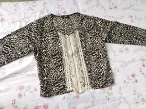 Leopard Print Lace Zip-Up Top