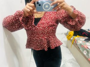 Chic Floral Print Peplum Top