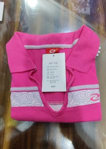 Chic Pink Polo T-Shirt with White Patchwork Detail