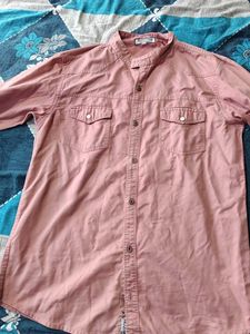 Men's Pink Band Collar Kurta