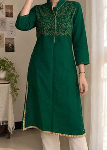 Elegant Emerald Kurti with Gold Embroidery