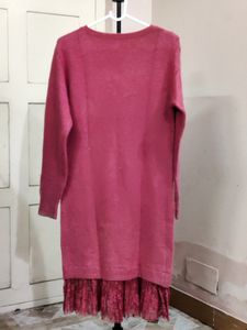 Imported pink long-sleeved sweater dress